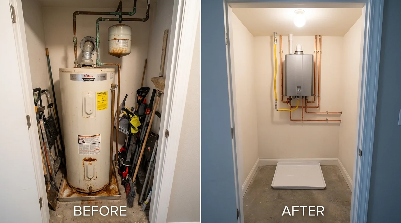 Tank water heater versus wall-mounted tankless unit comparison for Manvel, TX homeowners