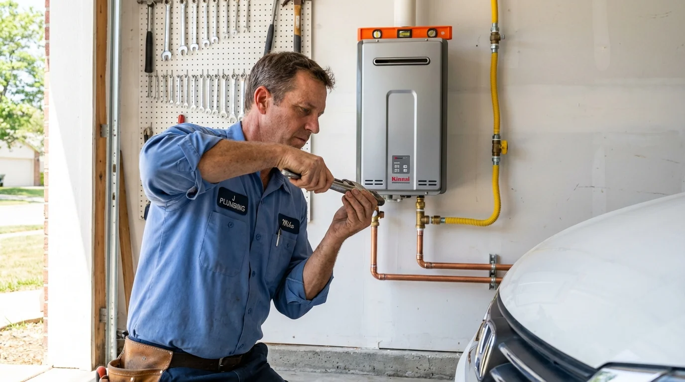 Tankless water heater installation by a Johns Plumbing LLC plumber in Manvel