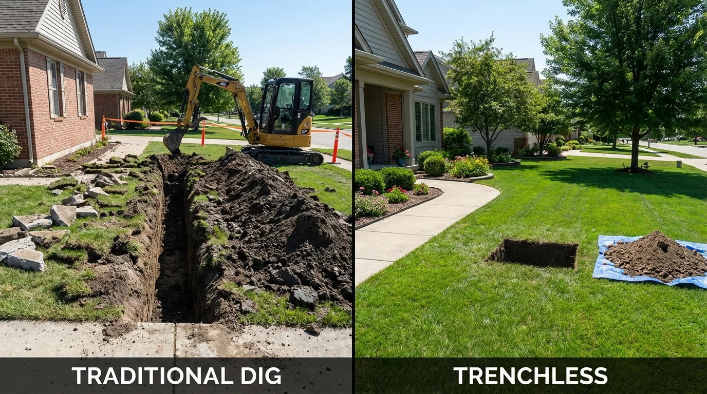 Trenchless sewer repair with minimal yard damage versus traditional excavation in Manvel, TX